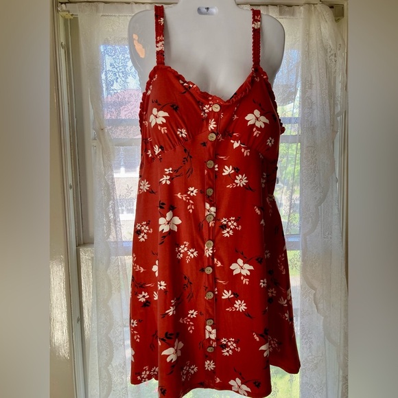 No Boundaries Redish Pink Floral Button-Down Sun Dress new but lost tag in wash - Picture 4 of 4